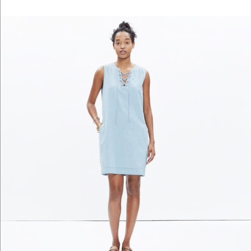 MADEWELL chambray lace-up shift dress 🔥